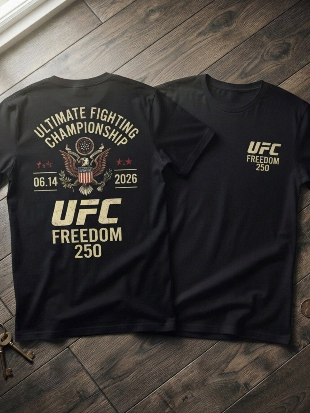 UFC Freedom 250 Black Graphic T-Shirt Ultimate Fighting Championship Tee